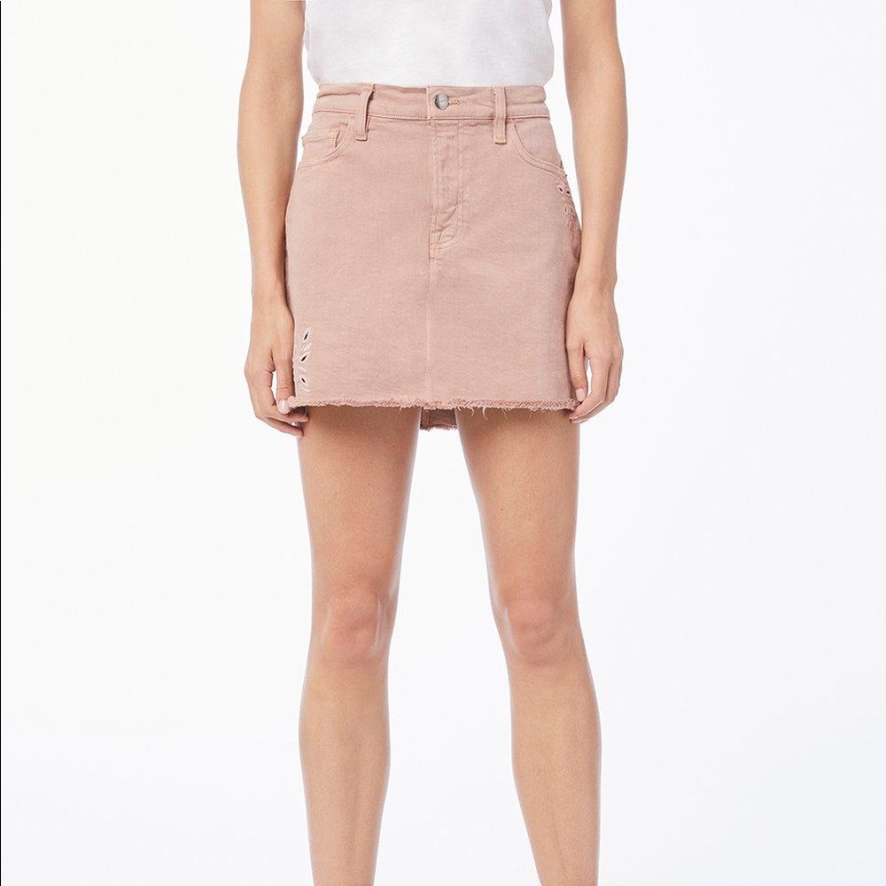 Frame Le Mini Foliage Eyelet Pink Denim Skirt